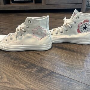 Converse Cream and Purple High-Top Sneakers